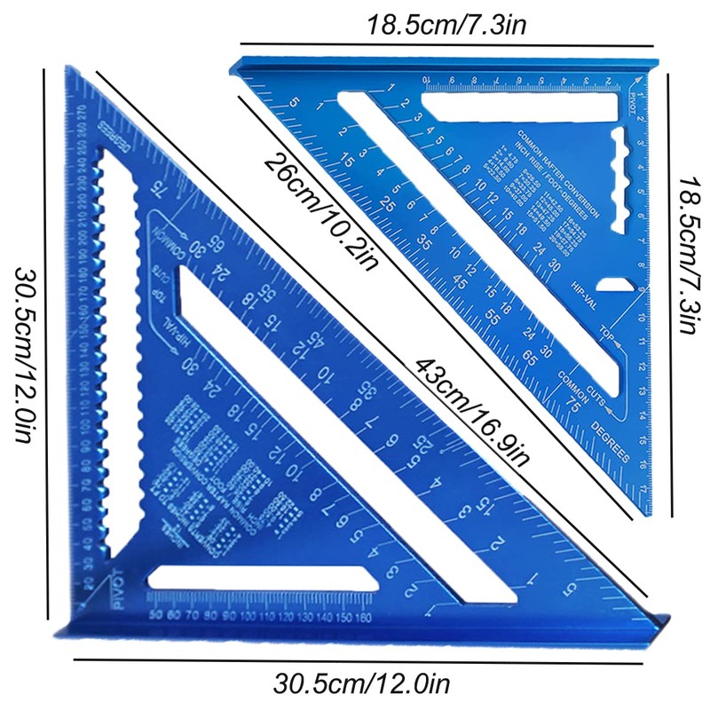 2 Pcs Speed Square, 12 inch 7 inch Carpenter Square