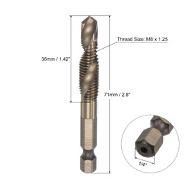 sourcing map Combination Drill and Tap Replacement Hex Shank High Speed Steel Spiral Groove Drilling Tool M8 x 1.25