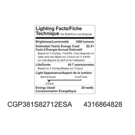 GE Lighting 64828 Energy Smart LED 20-Watt (75-watt replacement) 1000-Lumen PAR38 Dimmable Floodlight Bulb with Medium Base, 1-Pack