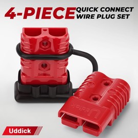 Uddick 4PCS 175A 1/0-4 Gauge Battery Cable Quick Connect/Disconnect Connector Plug Kit with 4 Dust Cover for Car Forklift Motor Winch Trailer (Red 4AWG)