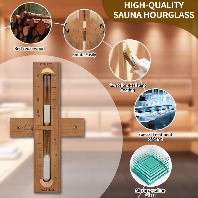 Red Cedar Sauna Timer, Wall-Mounted 360° Rotating 15 Minute Sand