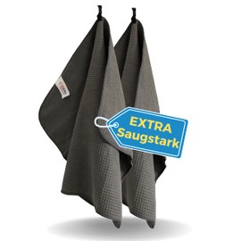 EliXito ® Premium Microfibre Drying Cloths, Streak-Free Waffle Cloths, Extremely Absorbent & Ultra Soft, 60 x 40 cm, Lint-Free Microfibre Cloths for Windows, Glass, Kitchen & Car, (2) Grey