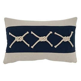 SARO LIFESTYLE Naviguer Collection Rope Knots Appliqué Throw Pillow with Down Filling, 12" x 20", Navy Blue