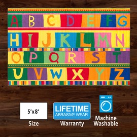 Flagship Carpets CE192-28W ABC Tapestry, Children's Educational Classroom Rug, 5'x8', Rectangle, Multi-Color