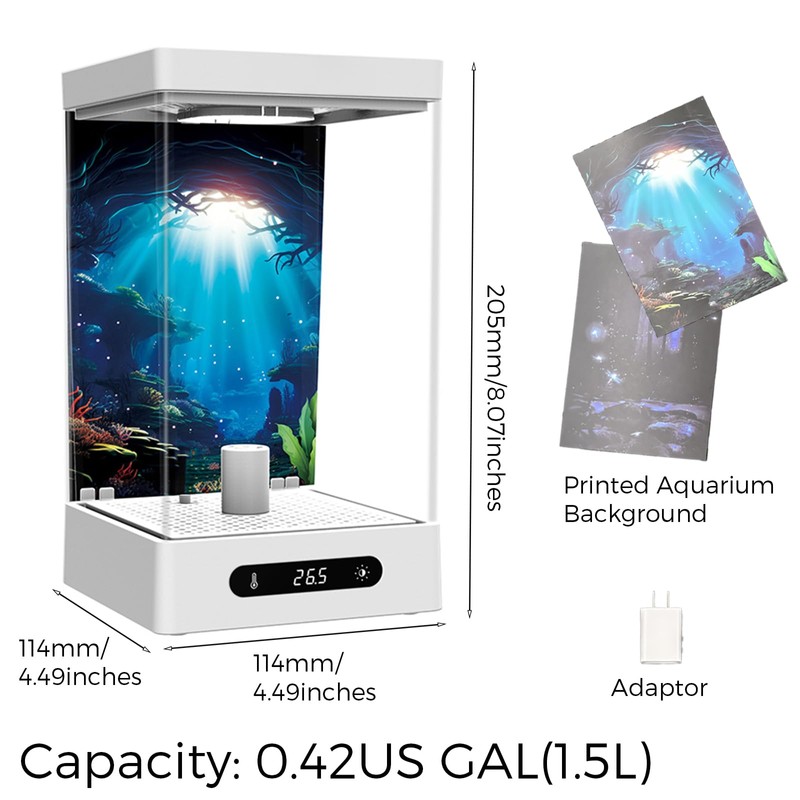 Small Shrimp Tank, 0.42 Gal Mini Fish Tank, Smart Automatic