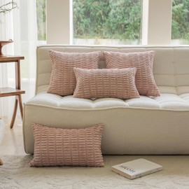 Home Brilliant Pink Cushions Covers 45cm x 45cm, Decorative Boho Cushion Covers for Bedroom Living Room, Soft Corduroy Cushions 18 x 18 Set of 2, Pale Blush, 45cmx45cm