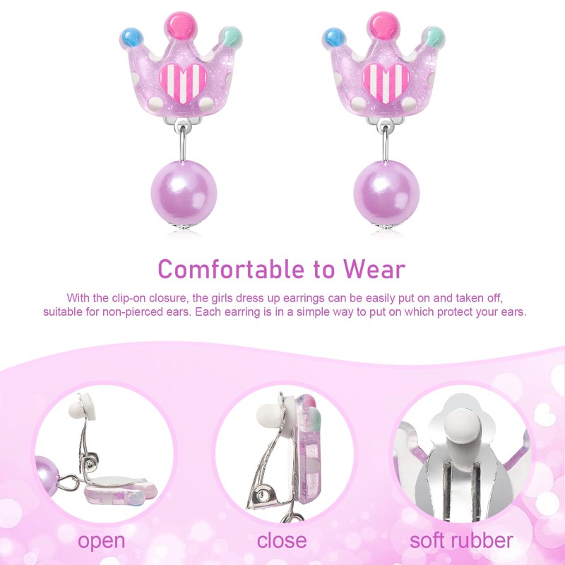 Kids Clip On Earrings for Girls Party Gift Princess Clip