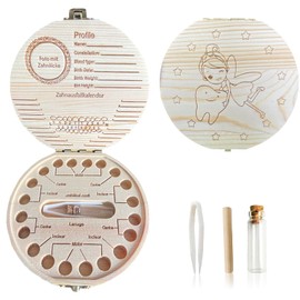 CavspkArt Wooden Tooth Fairy Box,Baby Keepsake Storage for Lost Teeth Children,Wooden Teeth Fairy Keepsake Box Boys and Girls Tooth Memory Storage Organiser for Baby Shower,Birthday Gift (A)