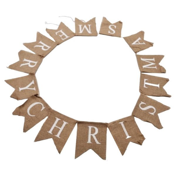 Merry Christmas Hessian Bunting 2m | Burlap Banner for Holiday