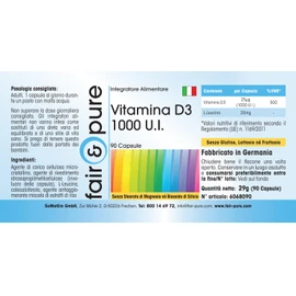 Fair & Pure® - Vitamin D3 1000 IU - Cholecalciferol - Vitamin D from Wool Fat (Lanolin) - Natural - No Magnesium Stearate - 90 Vitamin D3 Capsules