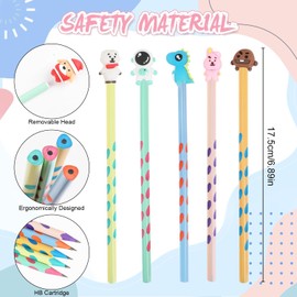 VEYLIN 30Pcs Pencils with Rubbers Triangular Pencils Carton Wooden Lead Pencil Set for Kids Party Bag Fillers Animal Pens for School Class Gifts