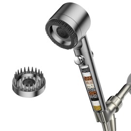 Filtered Shower Head with Handheld High Pressure Shower Head with Silicone Bristle Brush Multiple Spray Modes with ON/OFF Switch Pets