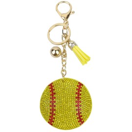 COLORFUL BLING Glitter Football Keyring Creative Baseball Softball Key Ring Rhinestone Baseball Key Chians for Sports Fans, Softball