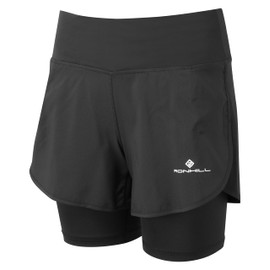 Ronhill Running, Wmn's Tech 4.5" Twin 2in1 Short, All Black, Size 10