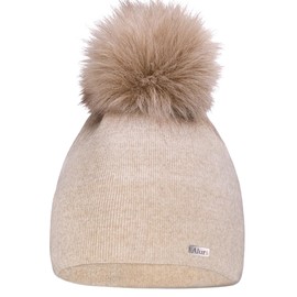 Alur Women's Beanie Winter Hat Knitted Hat with Bobble - Warm Elastic Elegant Winter Hat EKO Bobble Hat - Soft Yarn Stylish Universal Warm, beige