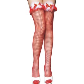 MAKFORT Christmas Fishnet Tights Black Red Thigh High Lace Tights Sexy Stockings Overknee Socks For Christmas Costume Fishnet Tights, red