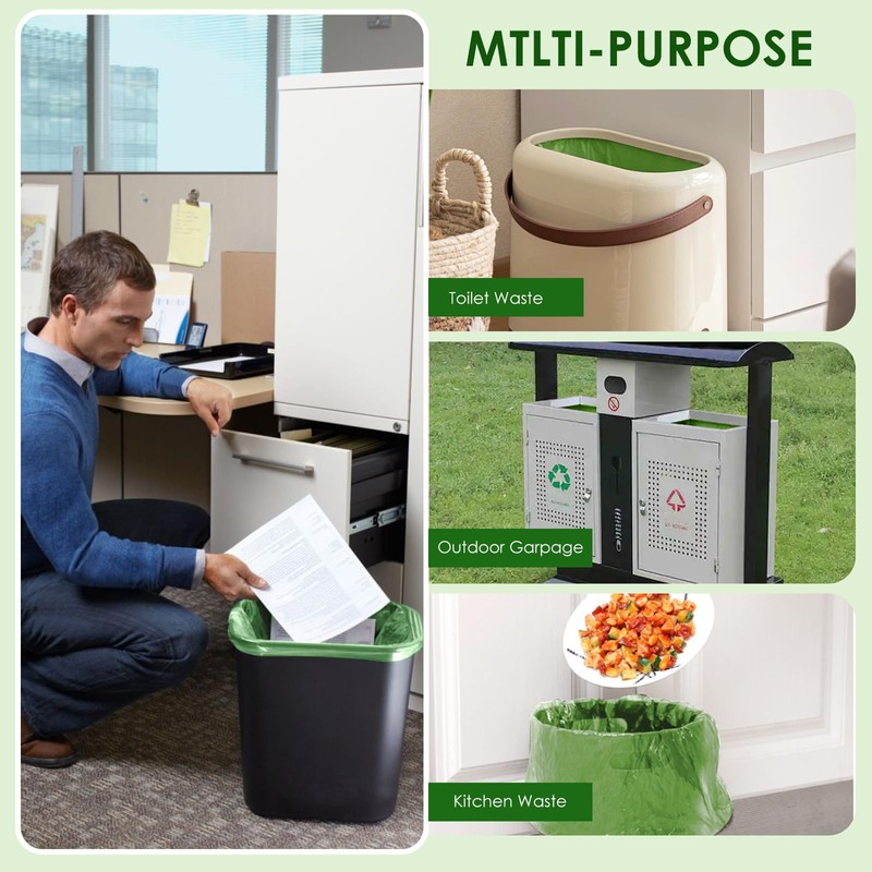 10-13 Gallon Compostable Trash Bags with Drawstring, Heavy Duty Extra