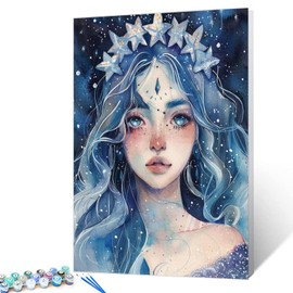 Tucocoo Celestial Princess DIY Paint by Numbers Kits with Brushes and Acrylic Pigment on Canvas Painting for Adults, Watercolor Woman Portrait with Stars Picture for Home Decor 16''x20'' (DIY Framed)