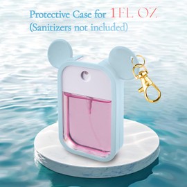 TERPINK 2 Pack Silicone Case Compatible with Touchland Hand Sanitizer Spray 1 fl oz, Mouse Design Protective Case with Keychain, Hand Sanitizer Spray Accessory (Blue+Hot Pink)