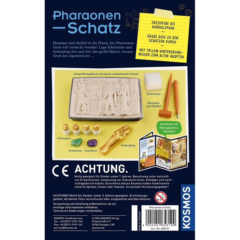 KOSMOS 658199 Pharaoh Treasure Excavation Kit, Digging Real Gemstones and