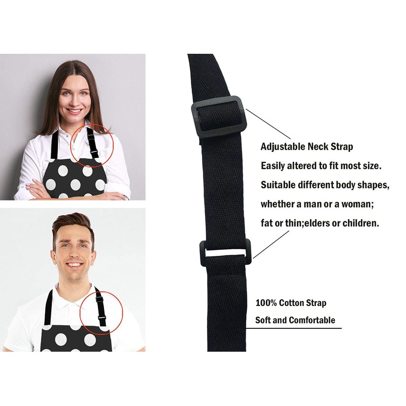 Lefolen Black and White Polka Dot Bib Apron with Adjustable