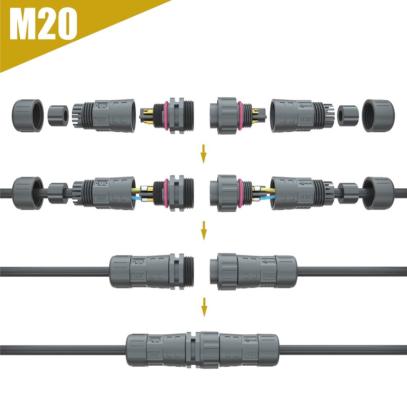 AOHUA M20 Waterproof Connector IP68 Outdoor Electrical Plug Wire to