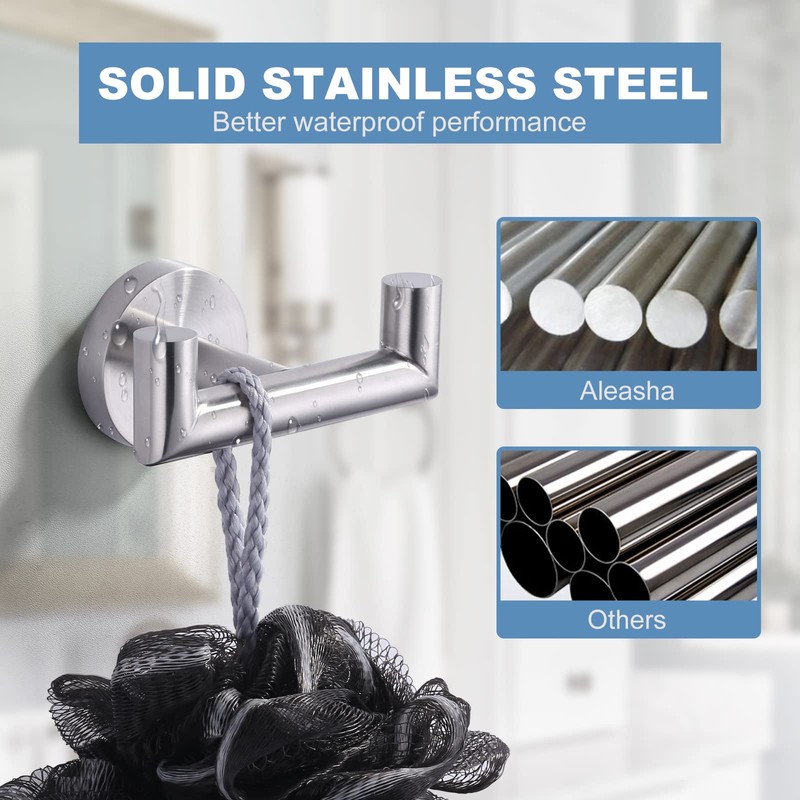 ALEASHA Shower Towel Hook Brushed Nickel, Stainless Steel Towel Hanger,