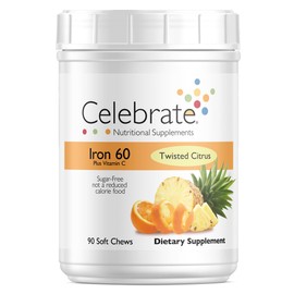 Celebrate Vitamins Iron Supplement with 60mg Iron & Vitamin C – Citrus Chewables for Bariatric Patients, Gastric Bypass & Sleeve Gastrectomy Support – 30 Tablets for Post-Surgery Health Maintenance
