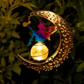 Quterhero Moon Fairy Solar Garden Lights, Outdoor Decor Pathway Lights, LED Lawn Decor Lights - Gardening Gifts for Women