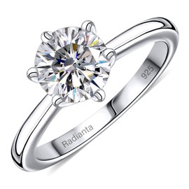 Radianta 1Ct Moissanite Engagement Rings, Moissanite Ring in Platinum Plated 925 Sterling Silver Rings for Women Wedding Promise Solitaire Ring Size O Gift for Wife, Mother Proposal Ring