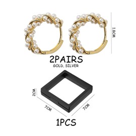 TYFGRT 2 Pairs of Hoop Earrings with Beads and 1 Jewellery Box, Elegant Earrings, Simple Vintage Earrings, Women's Earrings, Clothing Accessories, Women's Jewellery, Unit size, Copper, S925 Silver