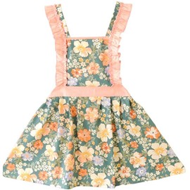 CRB Fashion Kids Cooking Baking Apron | Toddler, Little Girls, Cute Kitchen Chef Aprons, Green Floral, 6 to 8 Years Old
