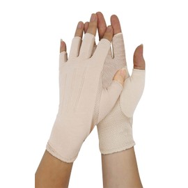 Bienvenu Mens Summer UV Protection Half Finger Outdoor Hiking Driving Cycling Riding Cotton Sunblock Gloves, Khaki