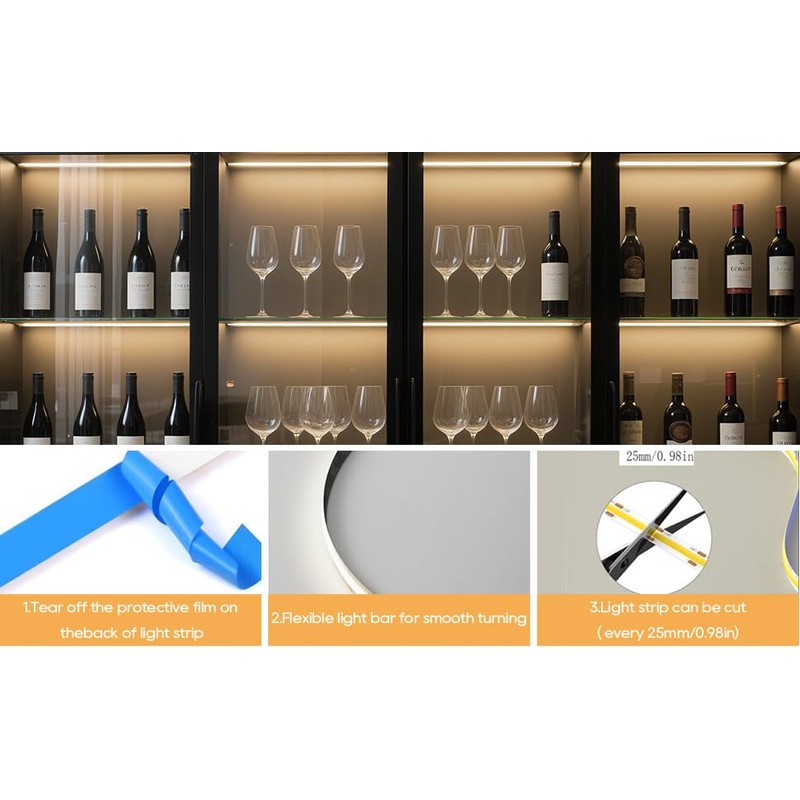 COB LED Strip 6pcs 3.3FT, Self-Adhesive LED Strips, 12V Acoustic