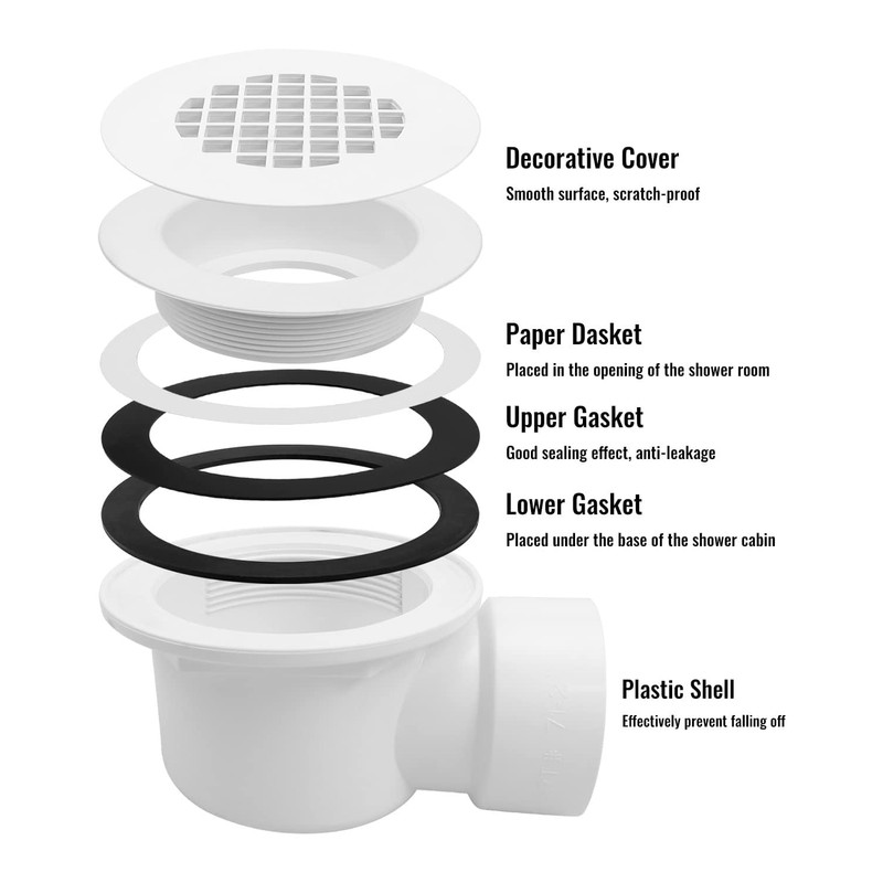 AUGREX Low Profile Shower Drain Base with 1-1/2" Reducer Pipe