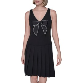Karl Lagerfeld Paris Women's Sleeveless Scuba Crepe A-line Dress, Black