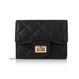 MultiValue Womens Wallet, Soft PU Leather Wallets for Women Vintage Womens Trifold Wallet with Zipper ID Window Small Credit Card Holder Lock Coin Purse (Black)