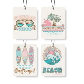 EVER-GOING TUNE Beach - Themed Car Air Freshener 4 Pcs, Retro Summer Vibes Hanging Air Freshener for Cars Closet Drawer Books, Car Accessories Mirror Decor for Beach Lovers.