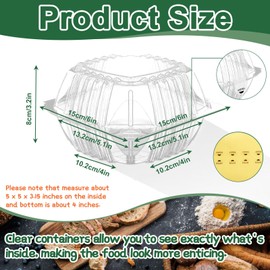 Hokimder 25 Pack Clear Clamshell Take Out Containers, Disposable Food Containers with Lids, 6 x 6 Inch Hinged Plastic To Go Take Out for Dessert, Cake, Salad, Bakery Supplies - With sealing sticker