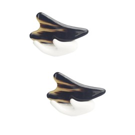 Beavorty 2pcs Buffalo Horn Gua Scraping Massage Tool for Facial Care Natural Material Thick Black Floral Scrape Board Multifunctional Therapy for Treatment
