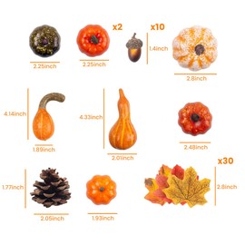DomeStar 50 PCS Thanksgiving Artificial Pumpkins and Gourds Set Fall Decorations for Home, 8 PCS Fake Pumpkins, 12 PCS Pinecones and Acorns, 30 PCS Fake Maple Leaves Fall Wedding Tables Centerpieces