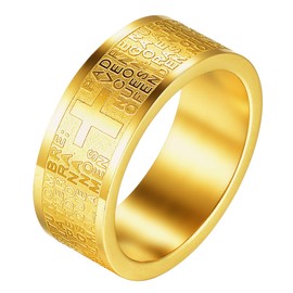 JewelryWe Mens Womens Stainless Steel Ring, Spanish Version Lord's Prayer Cross 8mm Rings Band,Gold(Size Z+3)