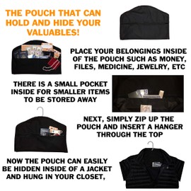 Hanger Diversion Safe Hidden Closet Hanging Stash Safe with Interior Pocket Conceals Cash Jewelry Documents Guns or Valuables – for Home or Travel (Gray)