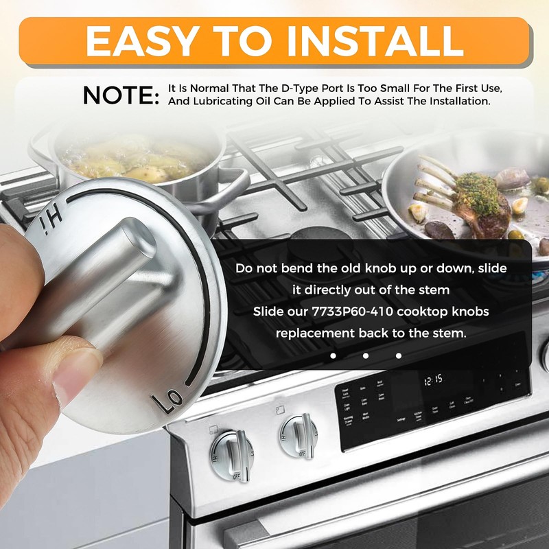MOOTVGOO 4 Pack 7733P410-60 Cooktop Burner Knobs, Chrome Plated Plastic
