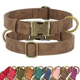 Didog Didog Soft Leather Dog Collar, Durable Heavy Duty Dog Collars with Quick Release Metal Buckle, Adjustable Pet Collar Faux Leather for Large Medium Dogs, Brown, L