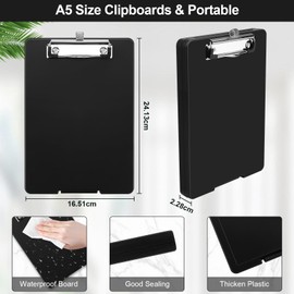 Meiikun Small Clipboard with Storage, A5 Plastic Clipboard with Pen Holder, Memo Clipboards with Low Profile Clip, Mini Clip Boards Half Letter Paper Folder for Nurses Teachers Students (Black)