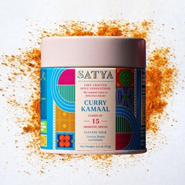 Satya Blends Curry Powder 2.5 Oz, Smoky Indian Curry Spice Blend, Vegan, Low Sodium, Gluten & Dye Free Curry Seasoning, Multipurpose Indian Spice Mix for Curries Beans Soups Marinades Vegetables in Reusable Tin