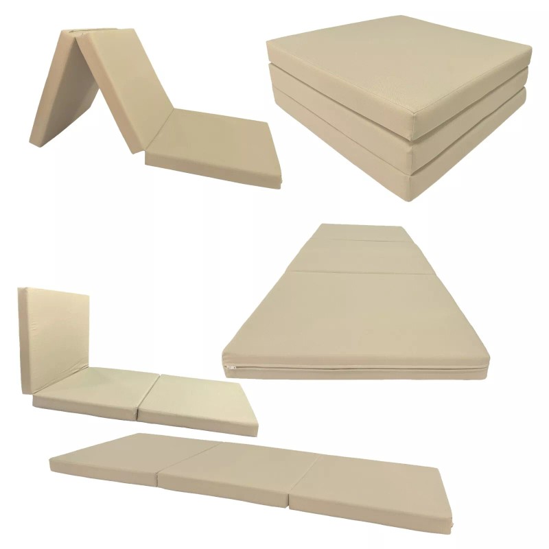 Danfuton Tan Trifold Foam Bed, Shikibuton, Foldable Ottoman Mat Sit