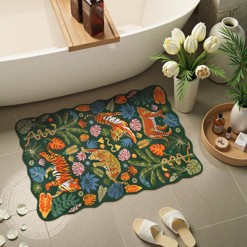 LEEVAN Washable Tiger Rug 2x3 Bathroom Rugs Non Slip Scalloped