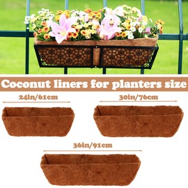 4 Pack Rectangle Coco Liner 24 Inch Hanging Basket Liners 100% Natural Coconut Husk Liners for Planters Window Box Planter Inserts for Large Pots Trough Planters Outdoor Garden Decoration